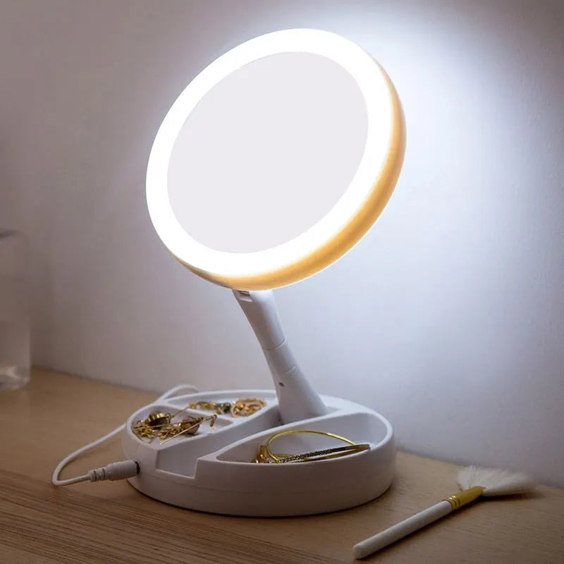 Foldable Led Magnifying Mirror Makeup Costway White Vanity Cosmetic Mirror USB Charging or Battery  with Light 10X Table Mirrors
