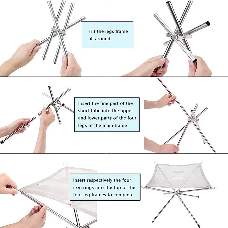 Foldable Mesh Fire Pit Outdoor Camping Fire Pit Collapsing Steel Mesh Fire Stand for Garden Backyard Heating Bonfire Net and Bag