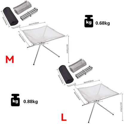 Foldable Mesh Fire Pit Outdoor Camping Fire Pit Collapsing Steel Mesh Fire Stand for Garden Backyard Heating Bonfire Net and Bag