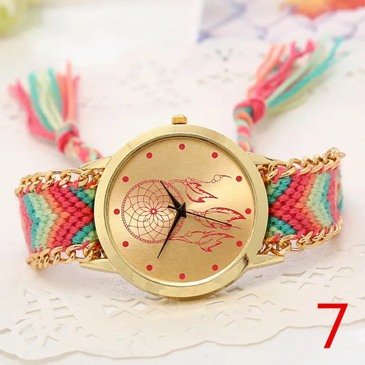 Women Clan Style Wool Strap Quartz Watch 2021 New Fashion Casual Fireball Pattern Ladies Dress Clock Female Wristwatch Relogio