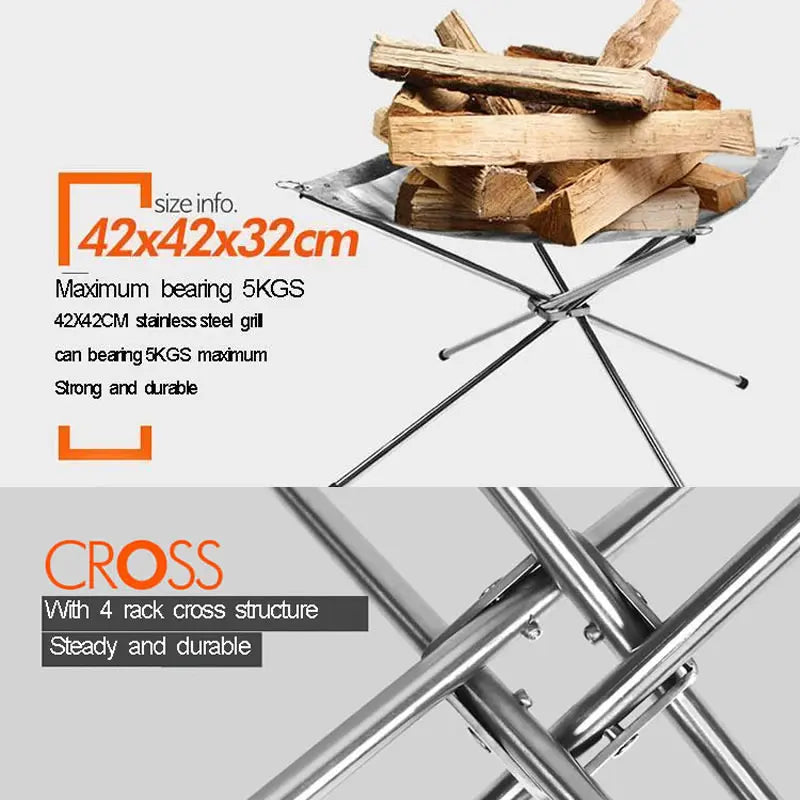 Foldable Mesh Fire Pit Outdoor Camping Fire Pit Collapsing Steel Mesh Fire Stand for Garden Backyard Heating Bonfire Net and Bag